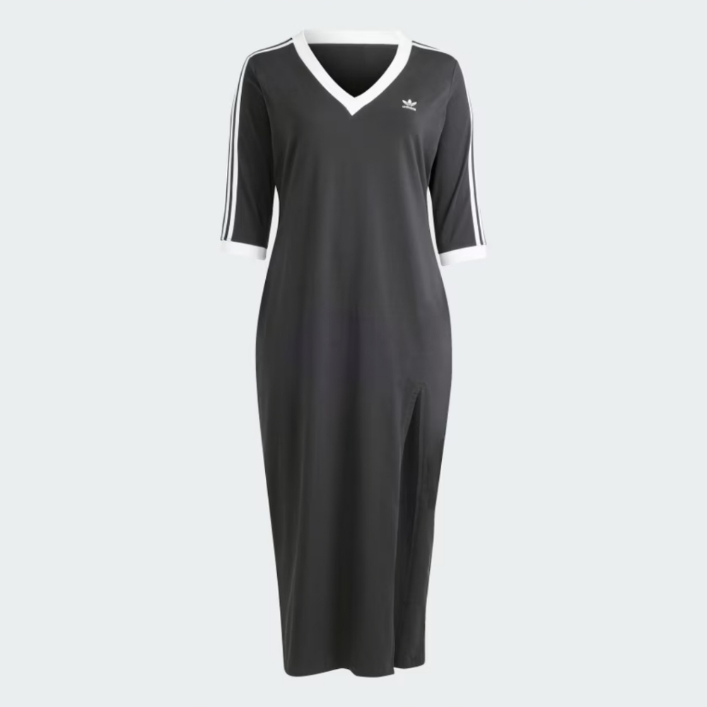 Adicolor Classics 3-Stripes V-Neck Maxi Black Dress sz 4X